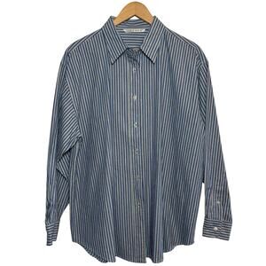 Vtg Generra Womens XL 100% Cotton Blue Gray Striped Button Down Shirt